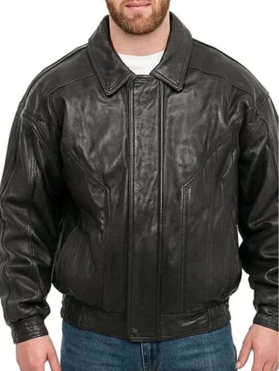 Global Identity Vintage Men’s Leather Bomber Jacket Black Size 2XL (Tall) EUC - Picture 1 of 9